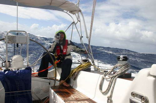 Aboard FIU on a downwind run in the Pacific